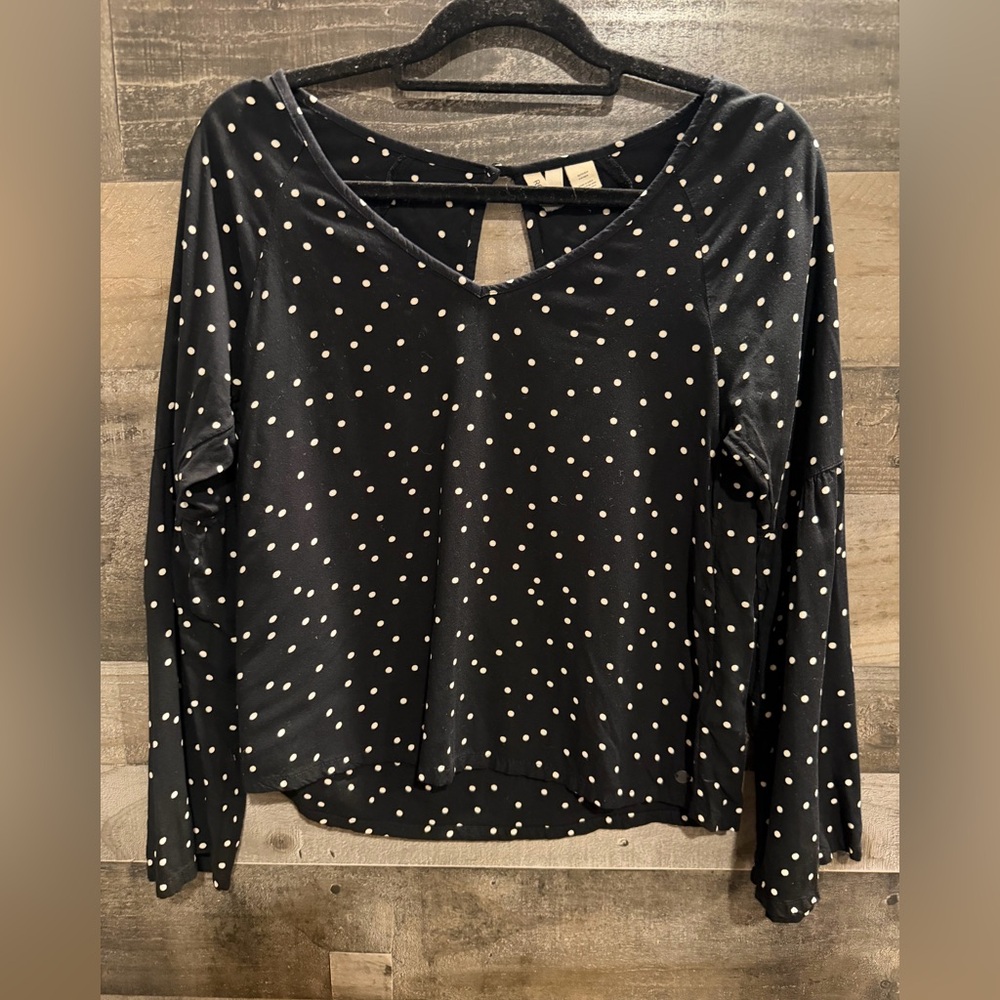 Roxy Black and White Polka Dot Long Sleeve Top